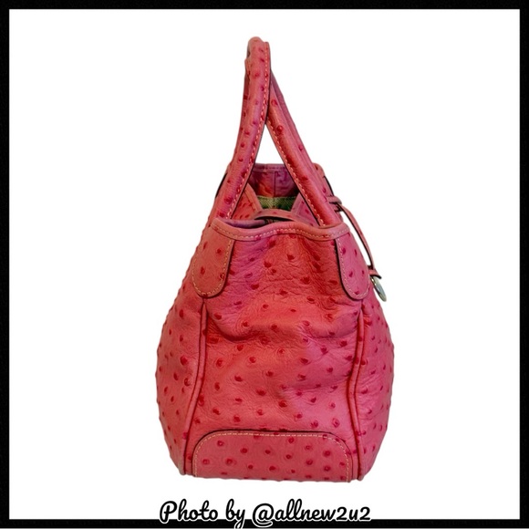 Dooney & Bourke Small Double Handle Ostrich Pattern Pink Satchel - Picture 5 of 16